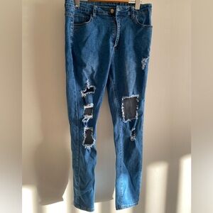 Blue High Waisted Ripped Skinny Jeans